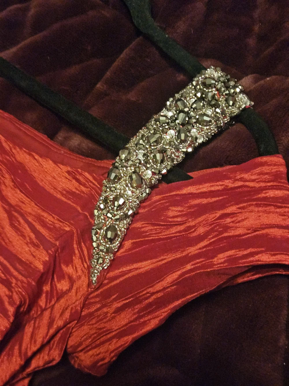 Alex Evenings Red Ruched Mini Dress with Jeweled Shoulders - Picture 9 of 16